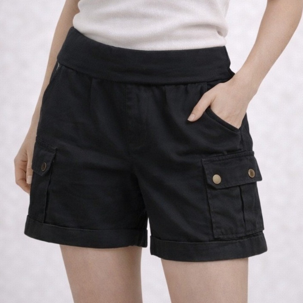 Wearables Black Pull On Cargo Shorts Women Medium Cotton Stretch Utility Pocket